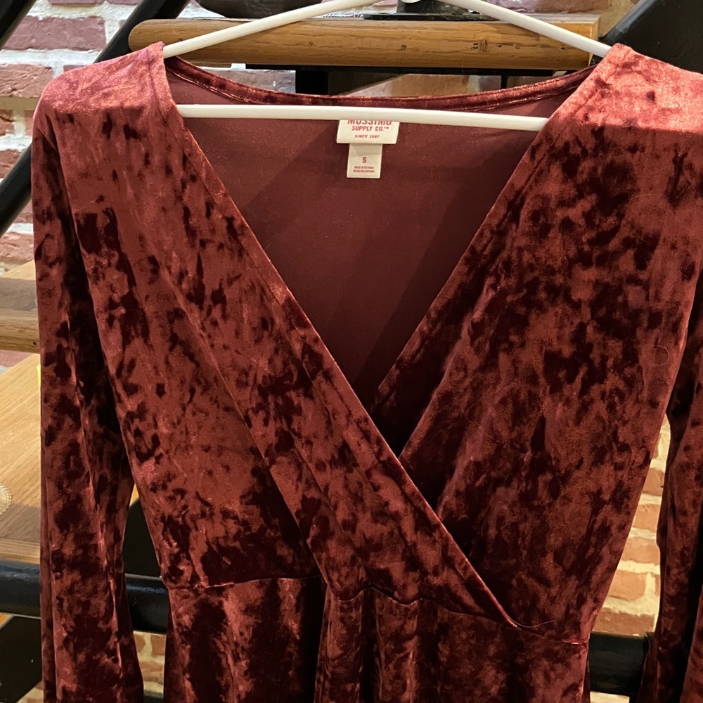 Velvet Long Sleeve Dress in Deep Red
